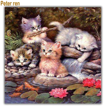 

Diy Diamond painting animal cross stitch goldfish 5d Square\Round diamond mosaic Cat lotus Full Diamond embroidery Four kittens
