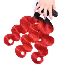 Омбре человеческие волосы плетение пучки 3 шт бразильские объемные волны 1b красный цвет 3 пучки предложения Lanqi не завитые здоровые волосы 12-24 дюймов