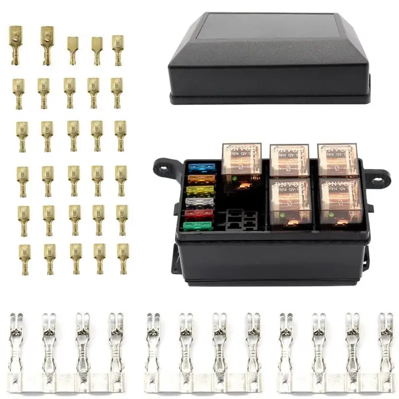 Universal 12V Car Marine 6-Way Relay 6-Slot ATO/ATC Blade Fuse Holder Box Car Insurance Holder Automobile Circuit Blade