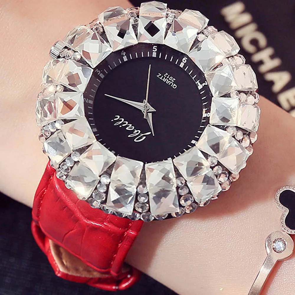 

Hot Sale Diamond Women Watch Crystal Quartz Ladies Fashion Leather Wrist Watches Stainless Steel Women Girls Female Clock Hours