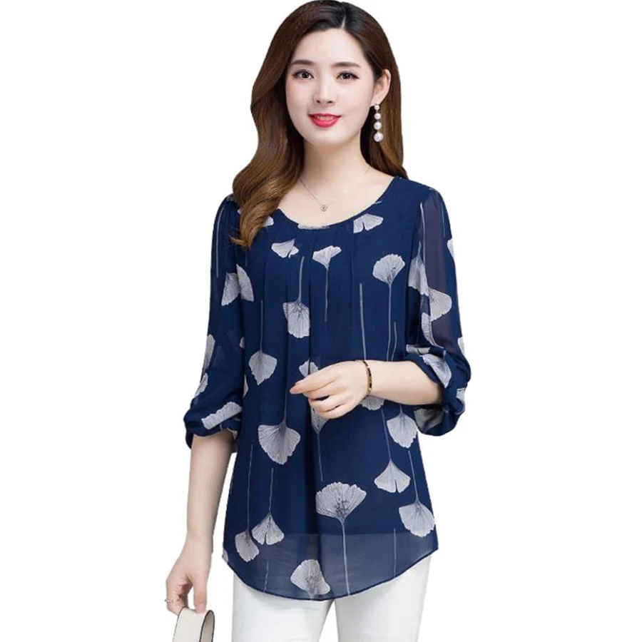 

Blouse women 2019 Plus size 5XL Loose womens tops and blouses o-neck chiffon print shirt summer Blouse