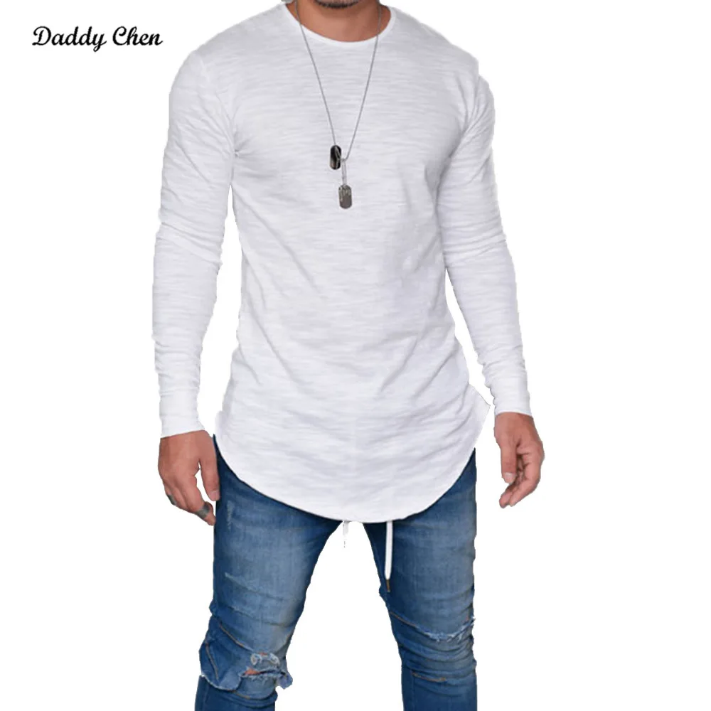 

Fashion T-shirt Men Extend Hip Hop Streetwear t shirt men Autumn Summer LongSleeves tshirt Oversized Cotton Solid Color T-Shirt