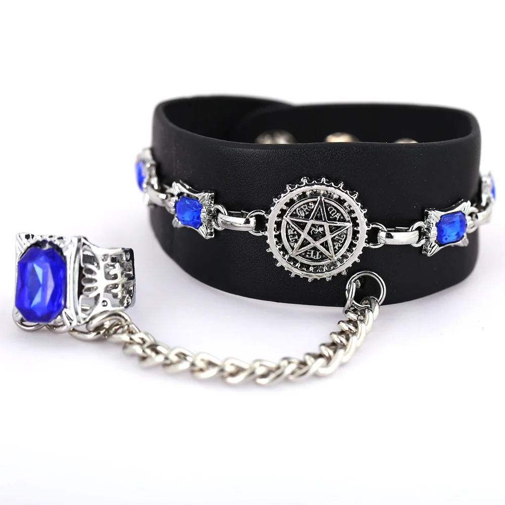 

12 Pcs/LotArtificial Saphire Jewelry Punk Chain Link Bracelet Anime Sebastian Pentacle Black Butler Chain Bulk Wholesale