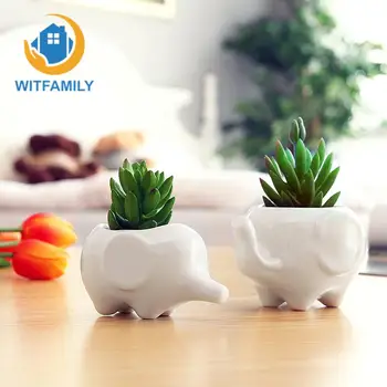 

Ceramic Flower Pot with Tray for Succulents Cactus Plants Mini Pot Planter Home Garden Decoration Set of 2 Cute Elephant White