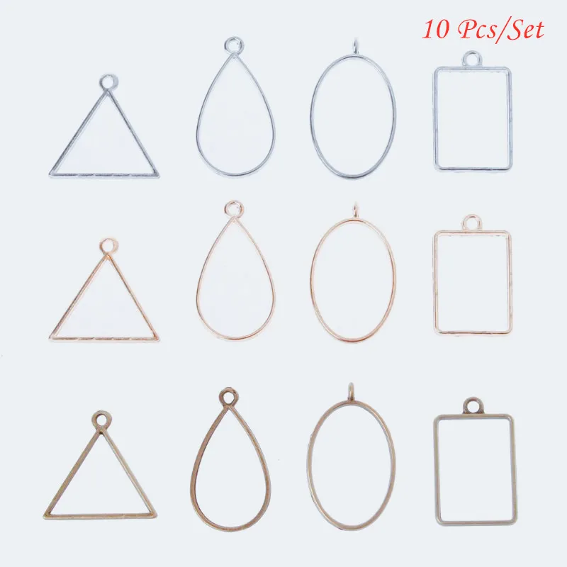 10Pcs Geometric Hollow Square Pressed Flower Frame Pendant Resin DIY Handmad Craft Accessories Jewelry Making Tools