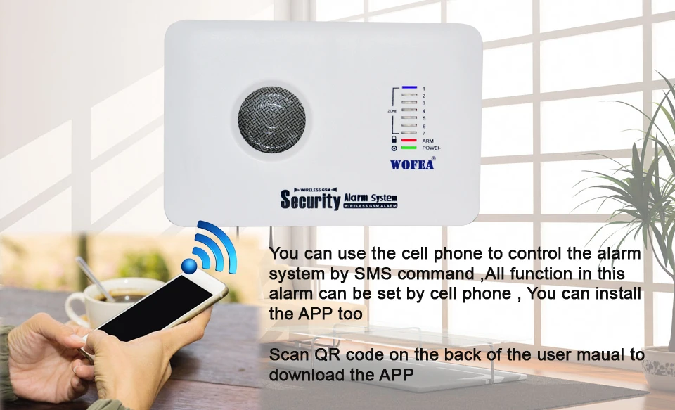 Wofea IOS и android приложение управление 7 беспроводной и 3 проводной зоны домашней безопасности gsm сигнализация w проводной датчик движения и дверной контакт