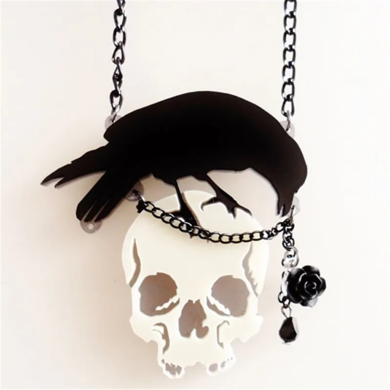 

Hip Hop Rock Punk Crow skull Crow Necklace Sweater chain Pendant Vintage Personality female Fashion Jewelry