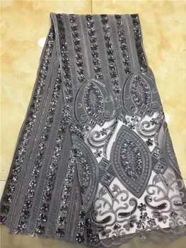 

Latest apparel tulle cloth French net lace fabric with sequins for sewing lady dress PNZ732(5yards/lot)