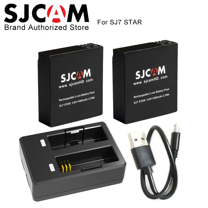 Online SJCAM SJ7 Star 2pcs SJCAM Batteries Rechargeable Li ion Battery+Dual Charger for SJ Cam sj7 Sports Action dv Camera Accessories