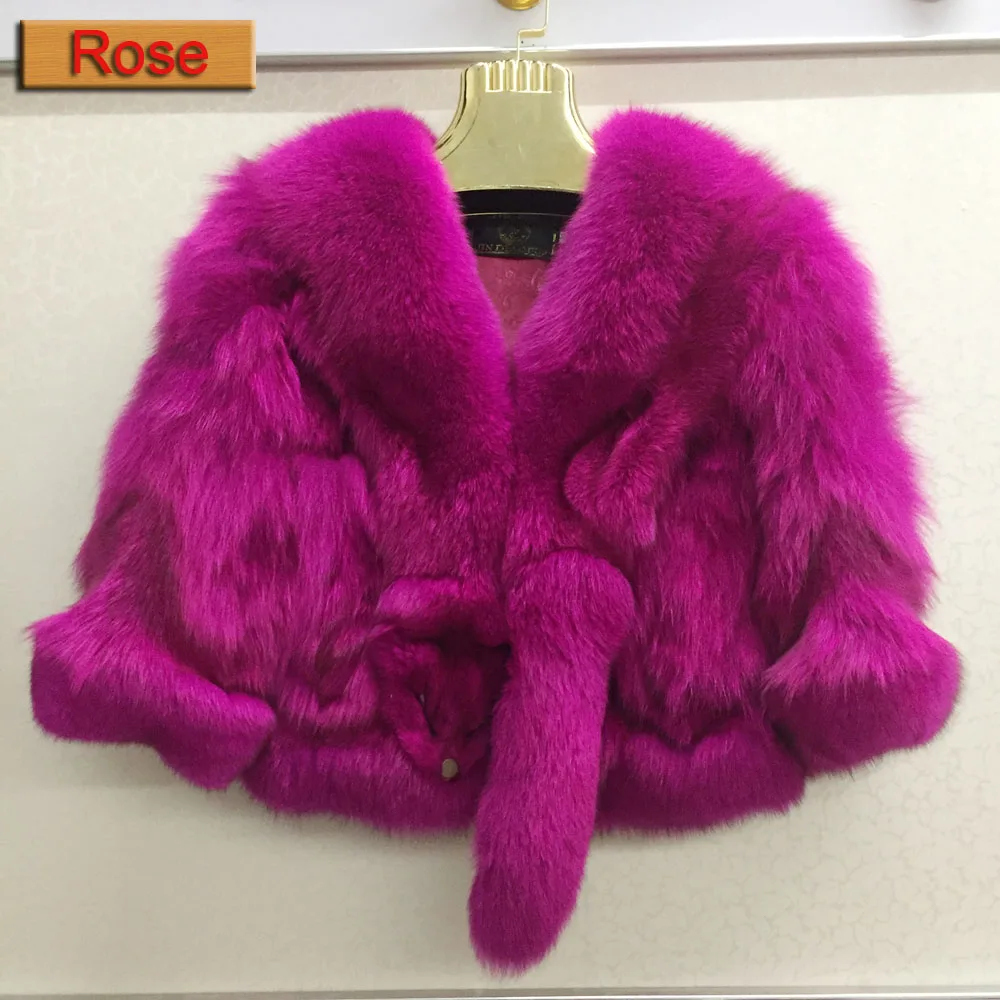 Супер теплая женская зимняя натуральный мех лисы куртка с рукавом «летучая мышь», толстая верхняя одежда из лисьего меха, Брендовое модное меховое пальто на заказ - Цвет: Rose