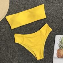 Мини микро купальник желтый танкини дерзкий Бикини Низ maillot femme пляжная одежда мягкий синий бикини без бретелек купальник комплект