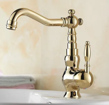 

Golden Brass Single Handle Kitchen Sink Swivel Spout Faucet Mixer Tap Cgf053