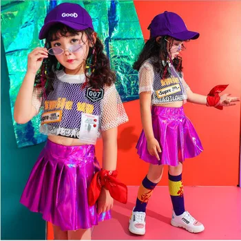

Kids Sequined Hip Hop Clothing Girls Tshirt Skirt Jazz Dance wear Costumes Ballroom Dancing Clothes Cheerleader Stage Outfits