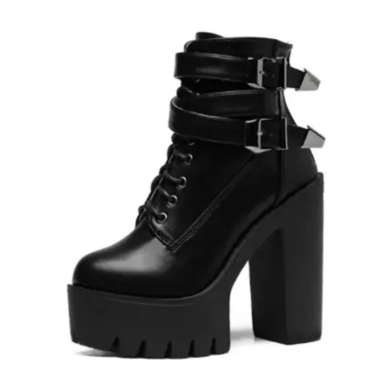 

2018 autumn single season fashion women's boots high-heeled shoes personality trend buckle with boots black women's shoes