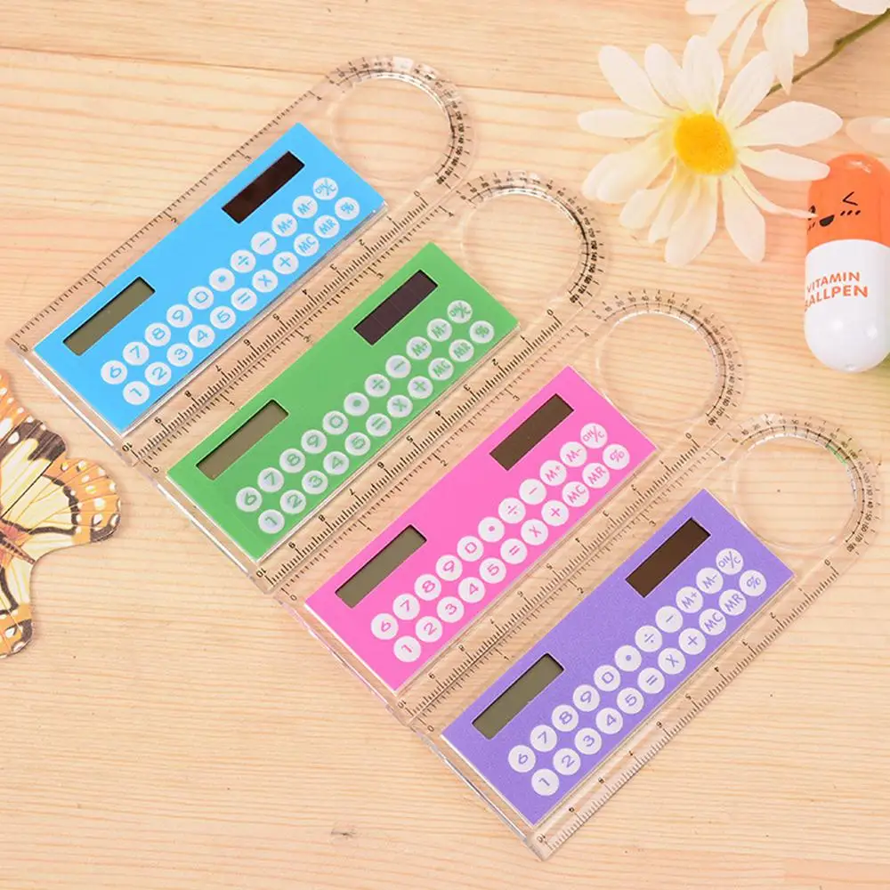 

Cewaal Portable Solar Mini Calculator Magnifier Multifunction 10cm Ultra-thin Ruler Calculator Office Supplies Children Gift