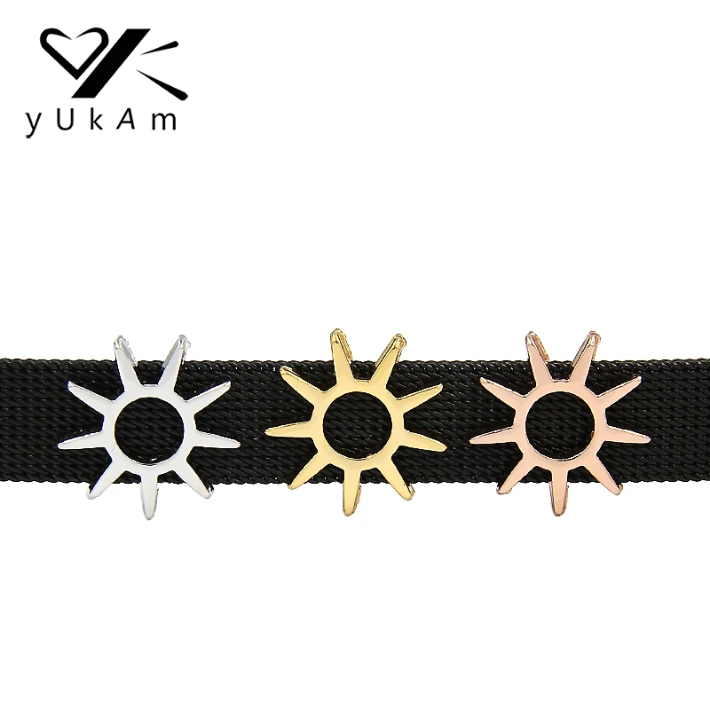 

YUKAM Jewelry Cute Hollow Round Silver Rose Gold Sun Slide Charms Keeper for Stainless Steel Mesh Bracelets Accessories Making