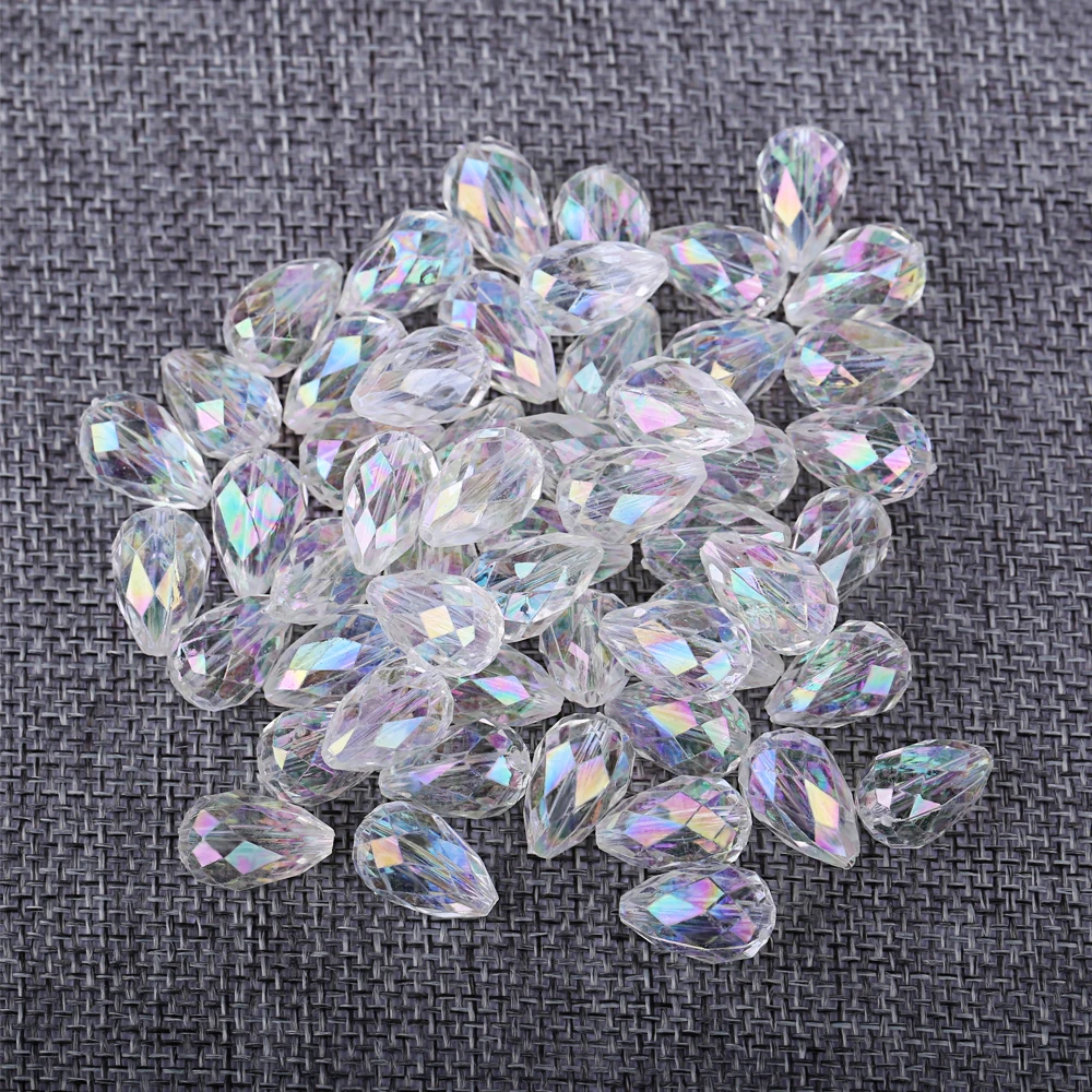 

9*15mm Transparent Color Cut Faceted Plastic Water Drop Beads 50pcs/lot Fashion Tear Drop Hole Bead For Kids DIY Jewelry Making