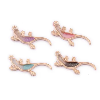 

DIY Jewelry Findings Ornament Accessories Glitter Bling Enamel Alloy Jewelry Charms Cute Animal gecko Gold Tone Metal Pendants