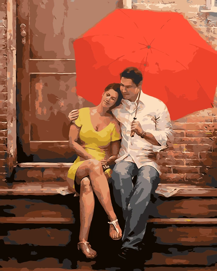 Red Umbrella Lover Sweet Couple Painting By Numbers Paint On Canvas Acrylic Coloring Painitng By