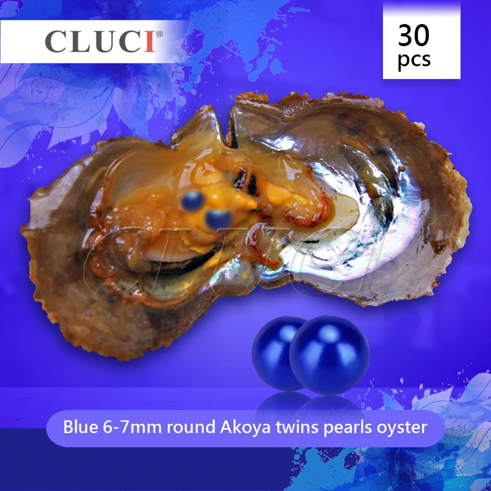 CLUCI 30 шт. 6-7 мм Королевский синий соленый жемчуг двойной устрицы Круглый akoya