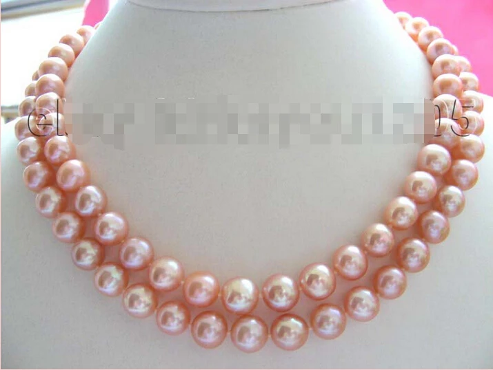 

Double Natural 10mm Round Pink Pearl Necklace 14KGP!