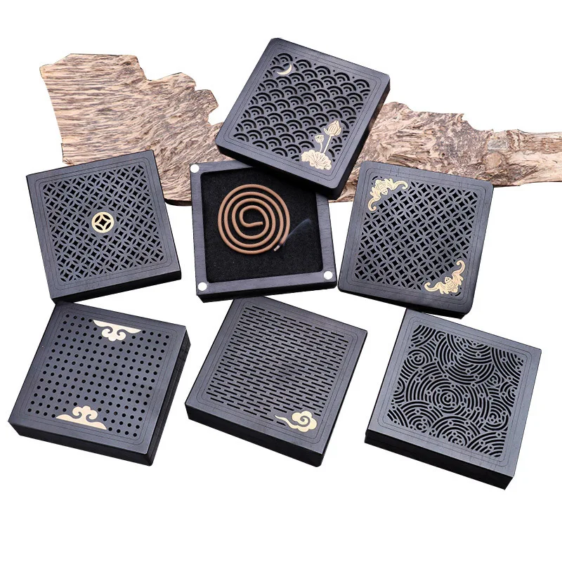 

Purple light sandalwood square incense burner lying incense box ebony incense burner creative home travel car incense box