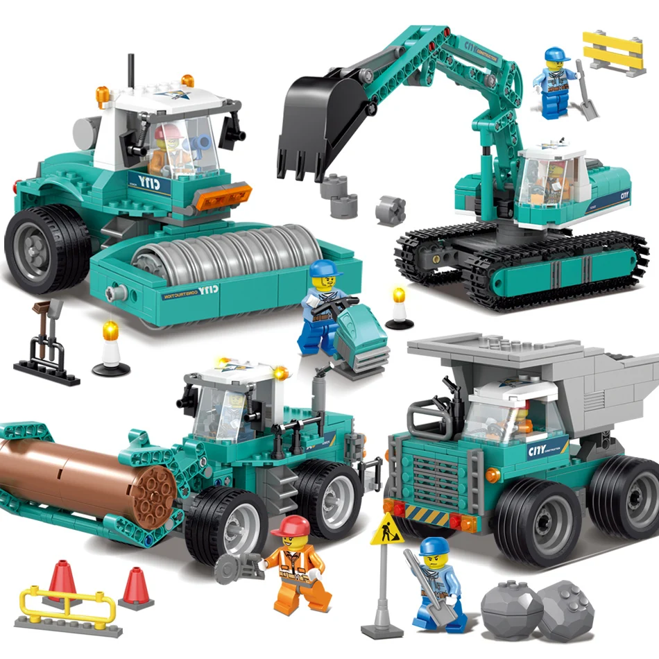 

4 Sets Deformation Engineering Vehicles Excavator Model Building Blocks Compatible Legoe Police Technic City Kid Educational Toy