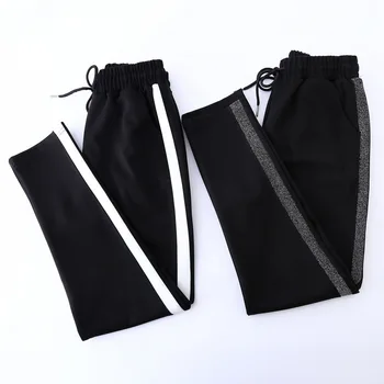 

BerylBella Ankle Length Black Striped Pants Women Casual Harem Pants For Women Pantalon Elastic Waist Mujer Trousers Female