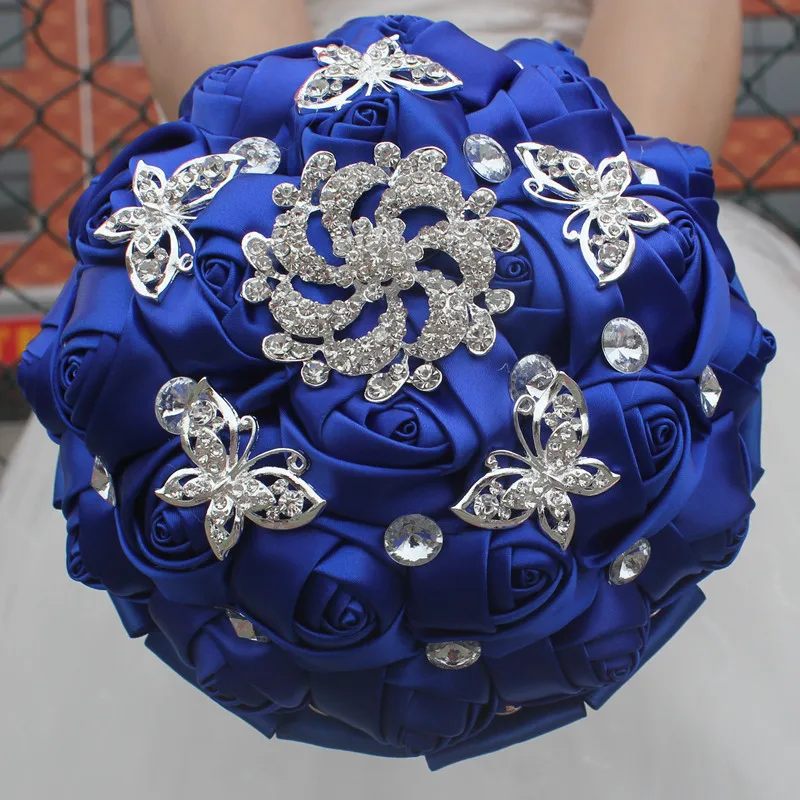 Индивидуальные различные стили Королевского синего свадебного букета ленточная Роза Стразы для украшения Свадебный букет невесты