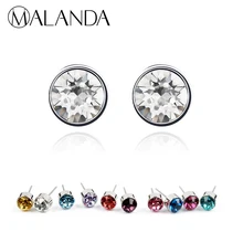 Malanda круглый кристалл от Swarovski Мода пирсинг Серьги-гвоздики для Для женщин Девушка подарок свадебный Серьги Jewelry 11 цветов