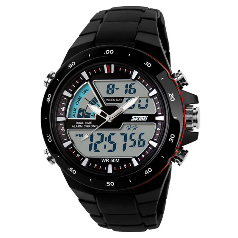 SKMEI мужские спортивные часы модные повседневные мужские часы Цифровой Аналоговый Будильник 30 водонепроницаемые военные многофункциональные мужские наручные часы - Цвет: Black Red Bezel