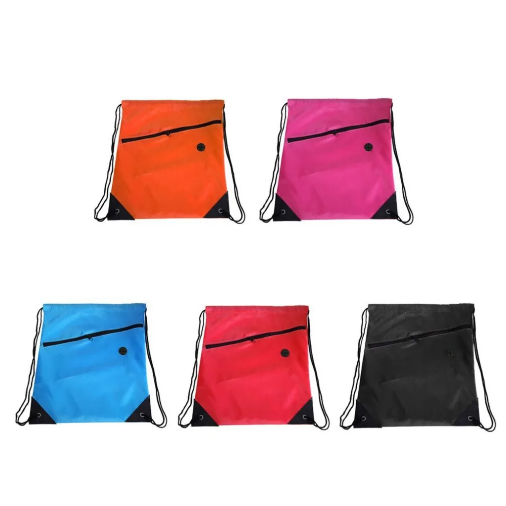 

5Colors Drawstring Bag Bright Schoolbag PE Gym Sports Backpack Swim Organization Storage Bag With Zipper