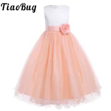 TiaoBug/Сетчатое платье без рукавов с цветочным узором для девочек, с отстегивающимся бантом, праздничное платье принцессы для девочек на свадьбу, SZ 4-14