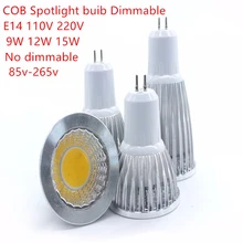 50 шт. новая высокая мощность лампада Led GU5.3 COB 9 Вт 12 Вт 15 Вт cob-светодиоды с регулируемой яркостью прожектор Теплый Холодный белый лампочка лампа гу 5,3 110 В 220 В