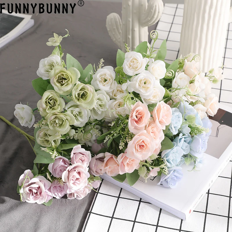

FUNNYBUNNY Home Desktop Decoration Simulation Rose Bouquet Wedding Road Lead Decorate False Rose Artificial Plants