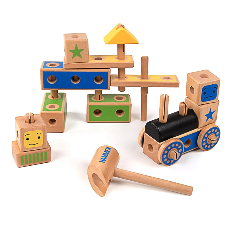 Baby Wooden Screwing Blocks Toys Assembling Little Car Building Block