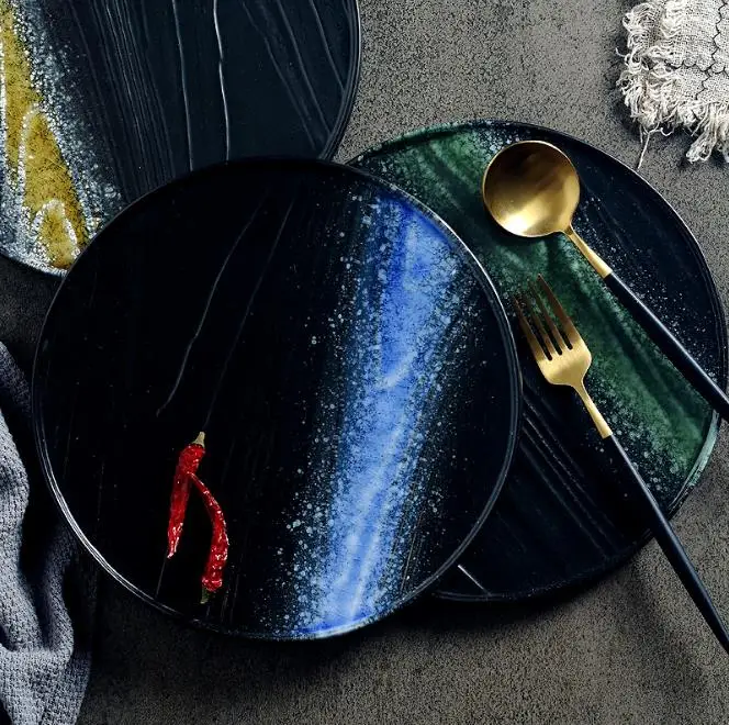 

Shiny Porcela.Household Ceramic Circular Plate Hotel Restaurant Spaghetti Steak Flat Plate Western-style Table Ceramic Tableware