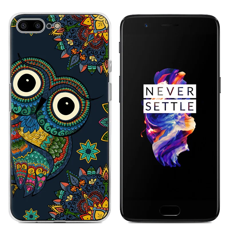Lulumi Colorful Owl Phone Case For One Plus 5/1 5 Totem Animal Painting TPU Soft Printing Paind 5.5inch Back Cover | Мобильные