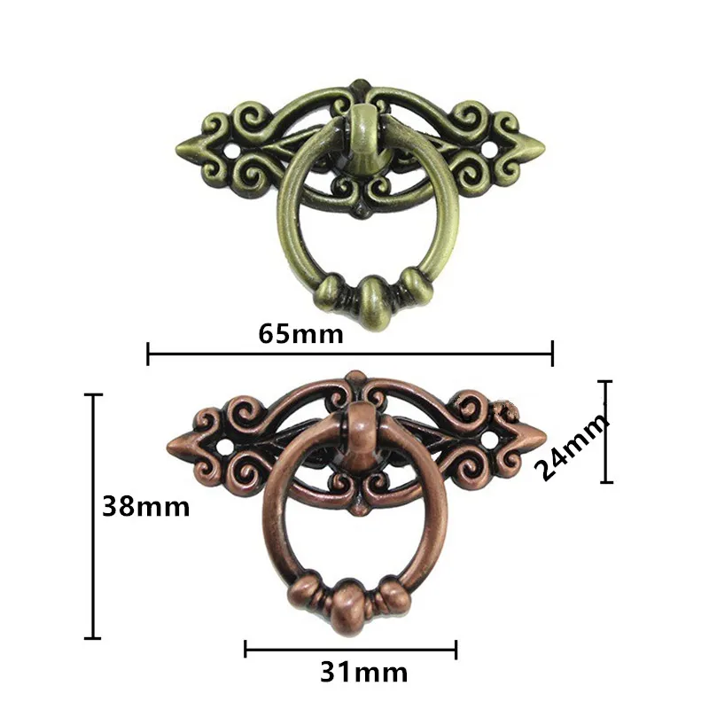 Ретро цинковый сплав для ящика кухонного шкафа дверные ручки мебельные ручки, фурнитура антикварный шкаф ручки, 65*24 мм, 1 шт