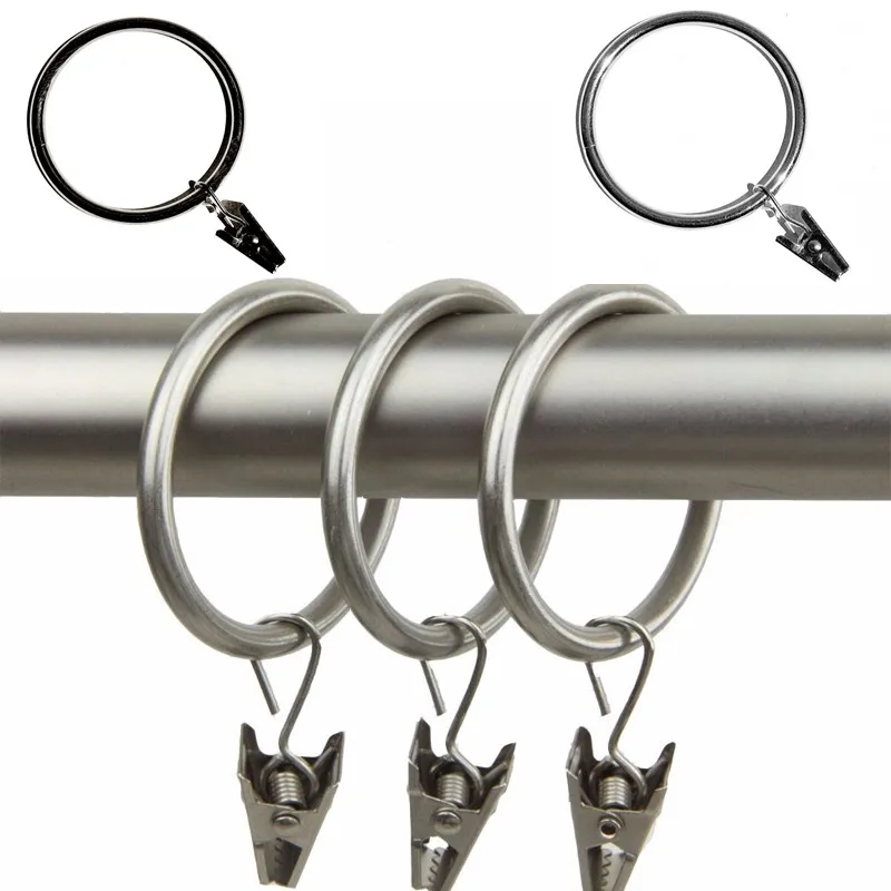 

Practical Home Use Metal Curtain Drapery Rings Clips Silver / Black Color 10pcs