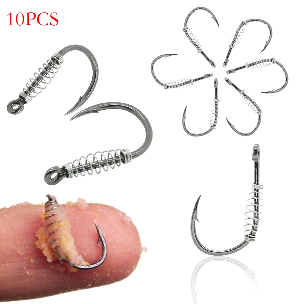 

10Pcs/Lot High Carbon Spring Barbed Swivel Fly Fishing Hooks Spring Swivel Hook With Hole For Fishing Tackle Accessories