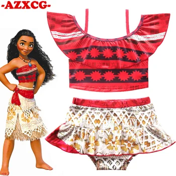 

Brand 2018 New Fashion Moana Girls Split Swimwear Swimsuit Skirt Children Word Shoulder Vest 4 5 6 7 8 9 10 Years Swimsuit Suit