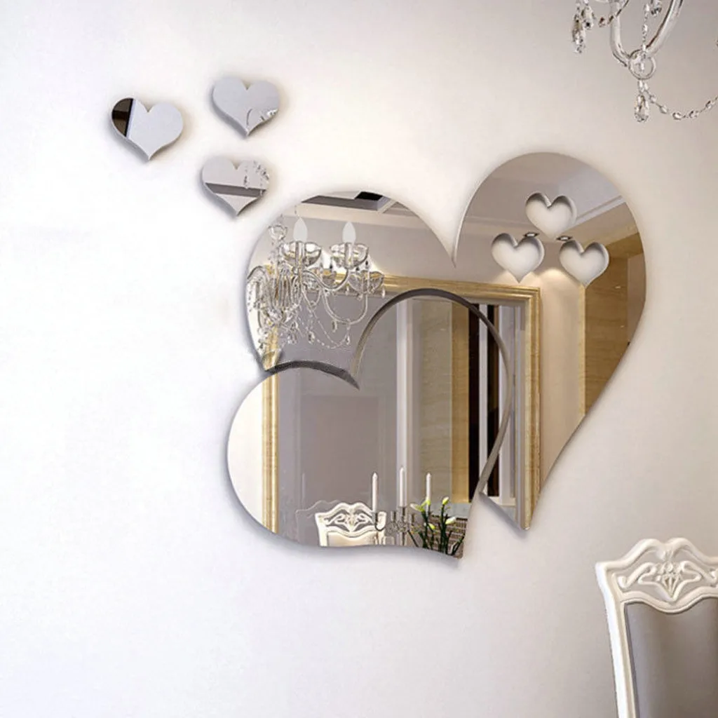 

New Modern 3D Mirror Wall Stickers Heart Shaped Home Home Art Decor DIY Art Wall Decor Living Room Mirrored Decorative Sticker
