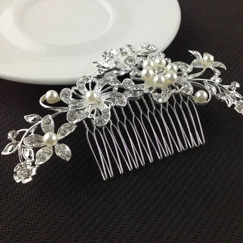 

Women Crystal Flower Pearls Bridal Wedding Hair Comb Clip Hairpin Hair Accessory Cool