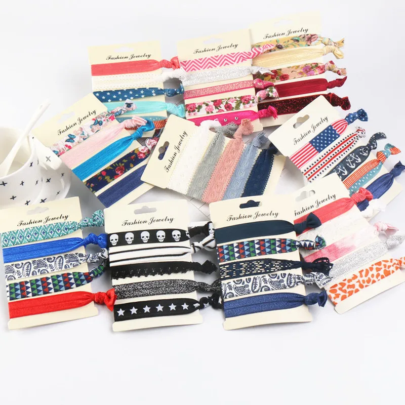 

Fashion 5Pcs/Set Girl Print Elastic Hair Bands Cute Scrunchie Rubber Bands Knot Hair Rope Women Hair Accessories Ponytail Holder
