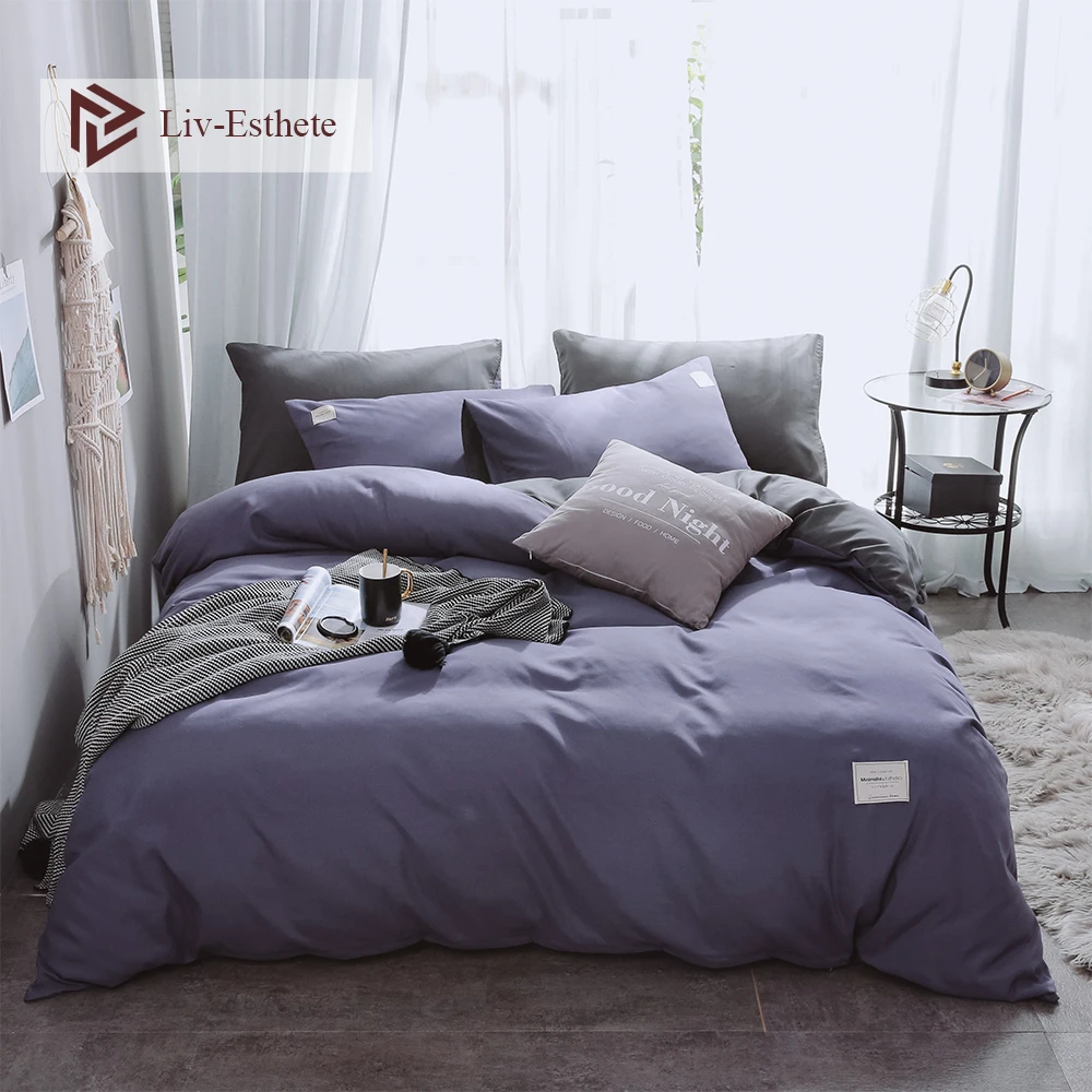 

Liv-Esthete Blue Purple And Gray Luxury Bedding Set Home Duvet Cover Flat Sheet Bed Linen Bedspread Double Queen King For Adult