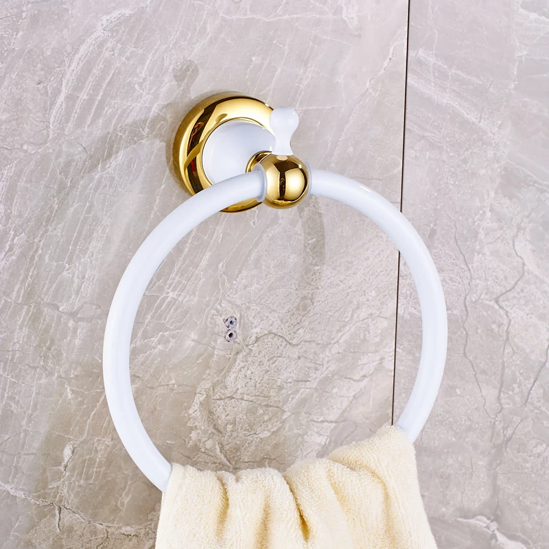 Wholesale and Retail White and Golen Bathroom Towel Ring Wall Mounted