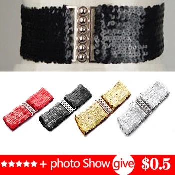 

Sequined elastic waistband mirror sequined new womens wide belts corset belt elastic belts for woman elastic belts