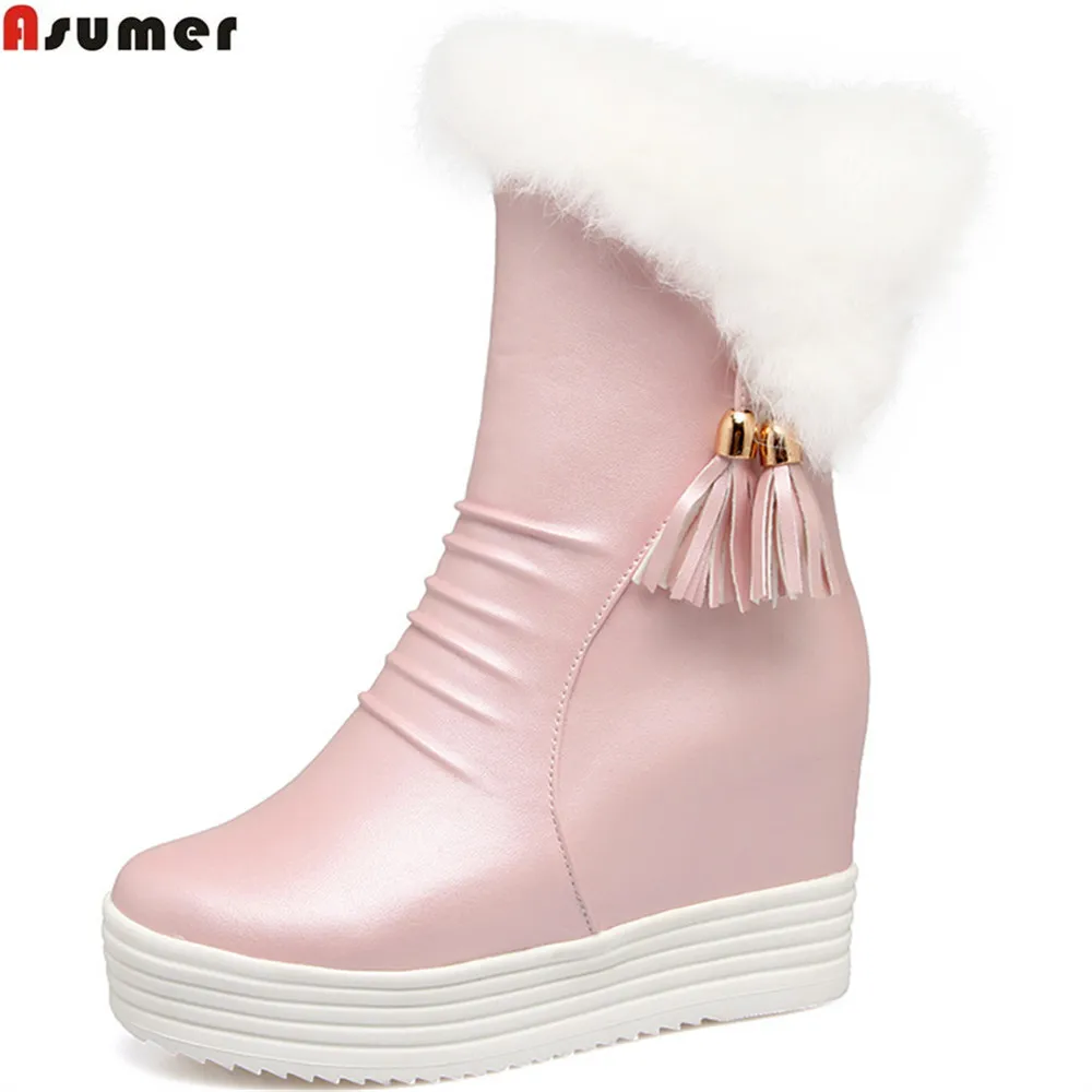 

Asumer 2020 fashion new arrive women boots round toe zipper ladies boots black white pink ankle boots height increasing