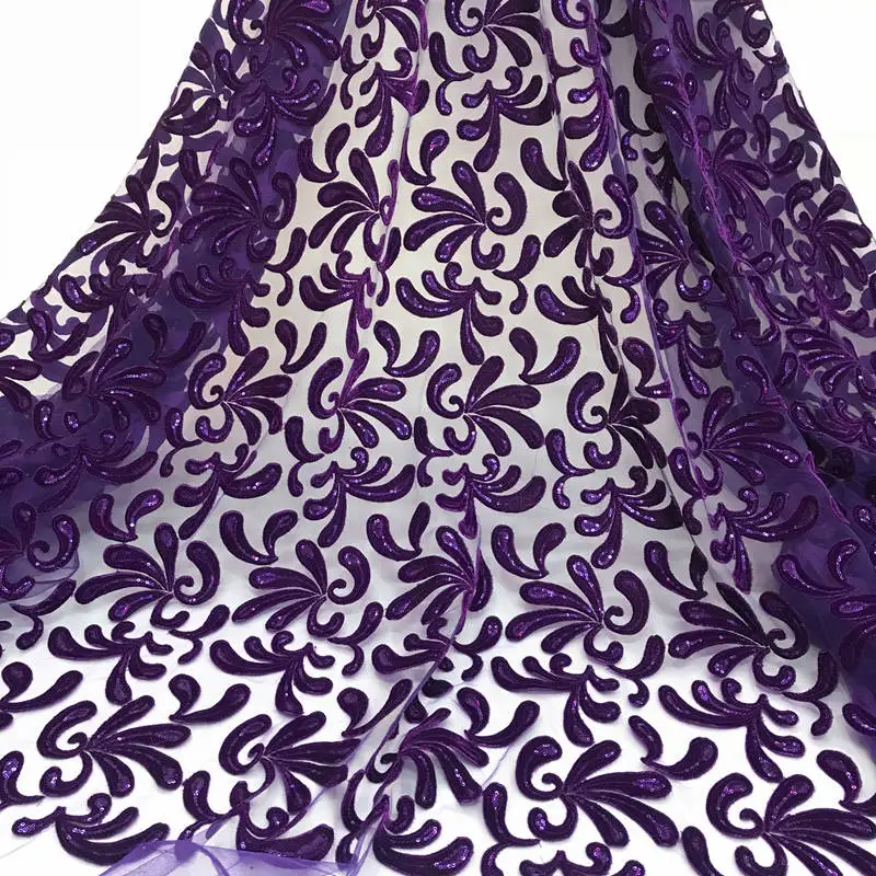 

New French high quality 5 yards lace fabric dress, velvet embroidery tulle lace with sequins